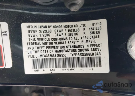 2010 Honda Civic Hybrid z USA, uszkodzony, nr VIN JHMFA3F26AS002535